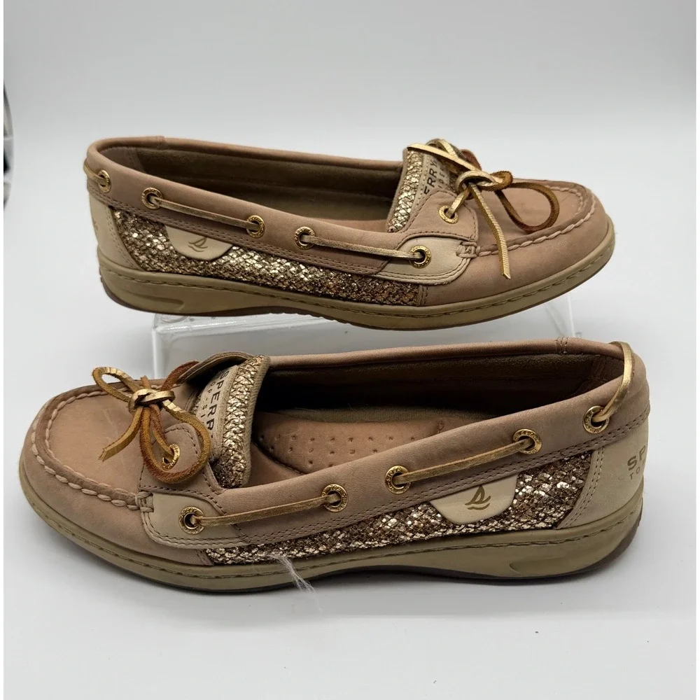 Sperry Top-Sider Angelfish Boat Shoes Women's 7.5M Tan Gold Glitter Leather
